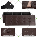 43 Inches Folding Storage Ottoman Bench, PU Leather Storage Chest, Footrest Padded Seat for Bedroom and Hallway, Holds up to 660 lbs, Brown