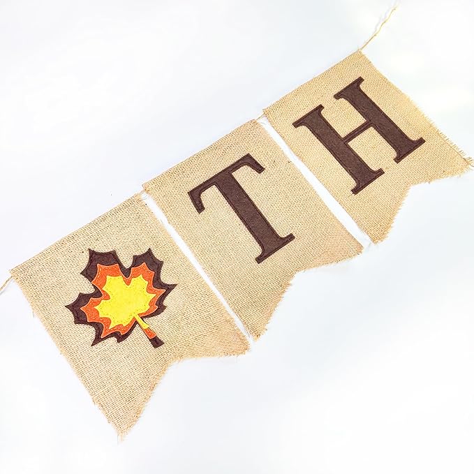 Thanksgiving Maple Leaf Burlap Pennant Banner Flag Felt Give Thanks Sign and Maple Leaf Pattern with Fall Color Ribbon for Thanksgiving Day Fall Autumn Harvest Birthday Party Decorations Supplies