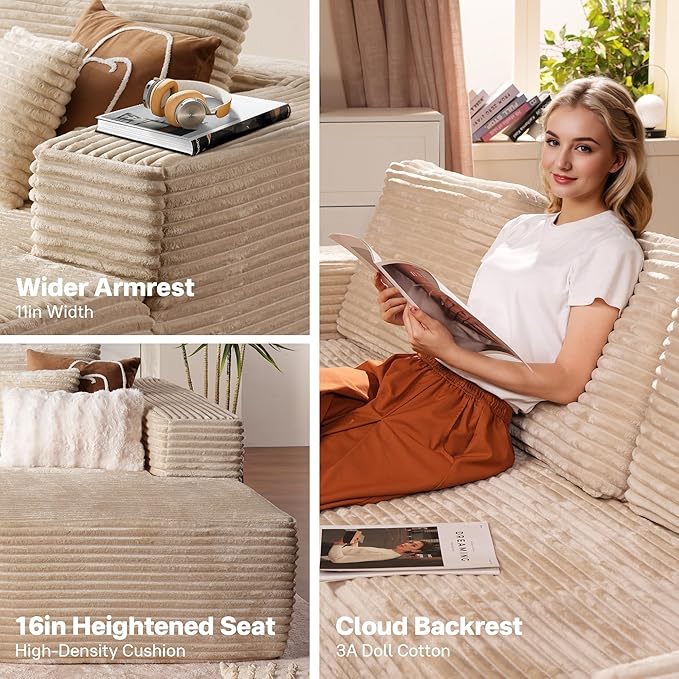 104" Cloudy Sectional L Shaped Couch for Living Room, No Assembly Required, Modular Comfy Sofa with Deep Seat, Fluffy Couch with Sleeper Chaise for Apartment Lounge (Beige)
