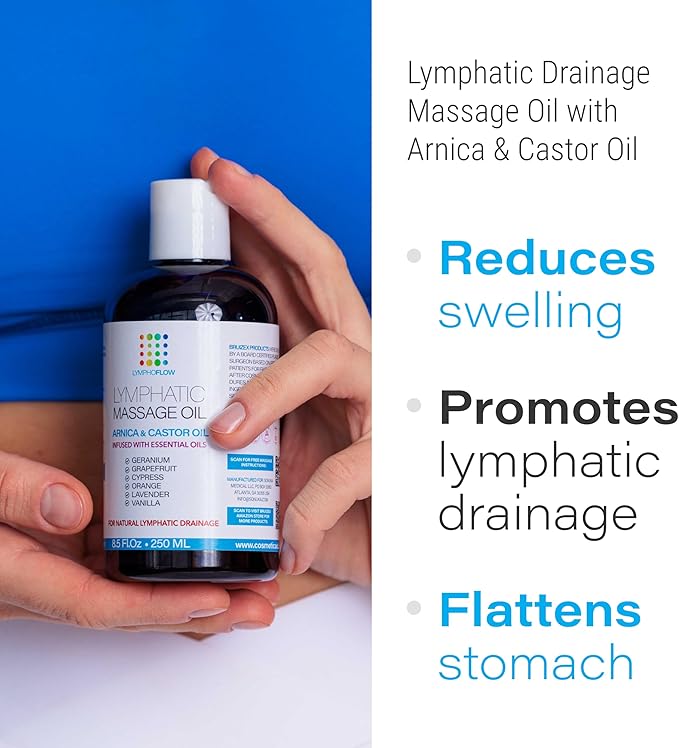 Lymphatic Drainage Massage Oil with Arnica & Cold Pressed Castor Oil I Post Surgery Recovery & Post Liposuction, BBL, 360 Lipo, Tummy Tuck I Fibrosis Treatment, Body Detox I 8.5 Oz by Bruizex