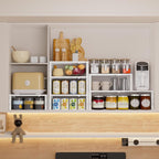 Expandable Spice Rack,Stackable Storage for Cabinet, Multi-Functional Kitchen Shelving,Height-Adjustable,Sustainable Organizer Solution(3Packs/White/Large)