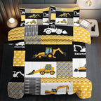 Construction Comforter Set King Boys,Yellow King Construction Bedding Set,Engineering Vehicles Comforter Yellow Bedroom Decor Kids,Truck Quilt Cartoon Truck Bedding for Teen
