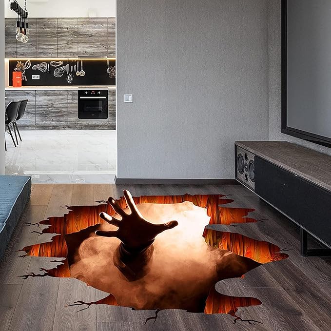 Scary Halloween Floor Decals 3D Stickers for Wall, Ghost Hand Scratching Art Decorations, Removable Vinyl Decor Posters for Bar Pub Spooky Party Supplies