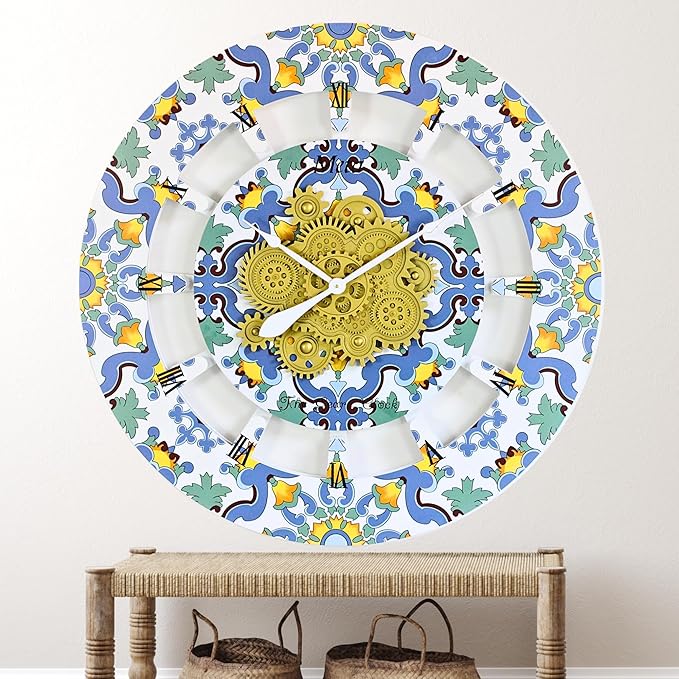 The Gears Clock Wall Clock Italy Collection with Moving Gears (Meta, 36 inch Round)