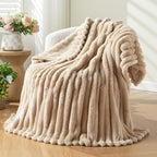 NEWCOSPLAY Super Soft Twin Blanket Brown Premium Silky Flannel Fleece 3D Ribbed Jacquard Lightweight Bed Blanket All Season Use (Brown Ribbed, Twin(60"x80"))