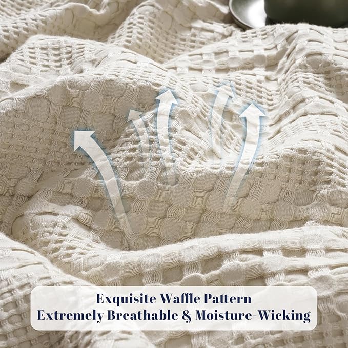 PHF Cooling Waffle Blanket Twin Size, Lightweight 60% Rayon Derived from Bamboo & 40% Cotton Breathable Blanket for Hot Sleepers, Soft and Luxury for Bed Couch and Sofa, 66"x90", Linen