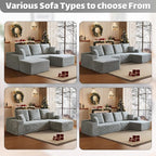 HYJT-H&K Modular Sectional Sofa Cloud Secttional Couch, 107" Comfy L Shaped Couches for Living Room, Deep Seat Memory Foam Fluffy Plush Corduroy Boneless Couch Sectionals Right Facing Sofa Chaise Grey
