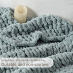 Chunky Knit Blanket Throw, 100% Hand Knit Throw Blanket Handmade Chenille Cable Knit Throw for Couch, Stylish Cozy Soft Rope Knot Crochet Blanket for Home Decor, Chambray Blue, 50x60 Inches