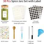 Spice Jars with Labels, 30Pcs 6oz Glass Spice Jars with Bamboo Lids, Minimalist Stackable Airtight Spice Containers with 426 labels for Kitchen Seasoning, Tea, Herbs, Coffee, Sugar,Shells