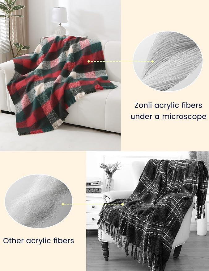 ZonLi Christmas Plaid Throw Blanket, Decorative Blankets
