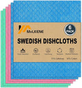 Swedish Dishcloths, Reusable Soft Kitchen Towels, Absorbent Sponge Cleaning Cloths, Washable Quick Drying, 6 Pack, Assorted