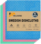 Swedish Dishcloths, Reusable Soft Kitchen Towels, Absorbent Sponge Cleaning Cloths, Washable Quick Drying, 6 Pack, Assorted