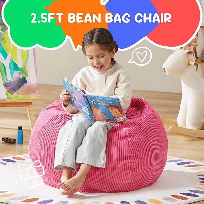 Hobestluk 2.5FT Bean Bag Chair Beanbags Small Bean Bag Chair with Filler Included Teardrop Bean Bag with Removable Cover for Bedroom Living Room (Small, Pink)