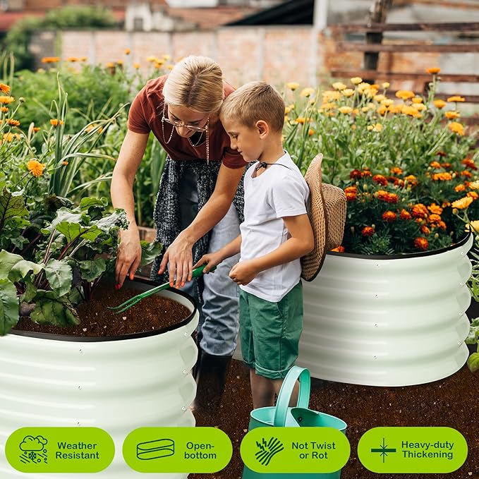 2 Pcs 4.5x2x1.5ft Oval Raised Garden Bed,Galvanized Raised Beds,Open-Ended Base Metal Raised Planter Beds,Garden Bed Outdoor,Planter Raised Boxes for Vegetables,Flowers,Tool-Free Asse,White
