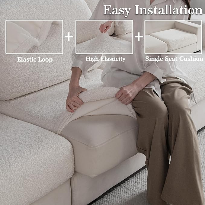 Couch Cushion Covers for Sectional Sofa, Stretch Soft Sofa Slipcovers Washable Wear-Resistant Universal Furniture Protector for Living Room(3 Seaters Covers+1 Chaise Cover, Ivory)