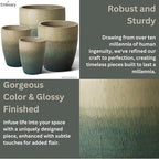 Emissary Bullet 14 in. Bayside Green Ceramic Round Planter (14 in. L x 14 in. W x 15.5 in. H) with Drainage Hole