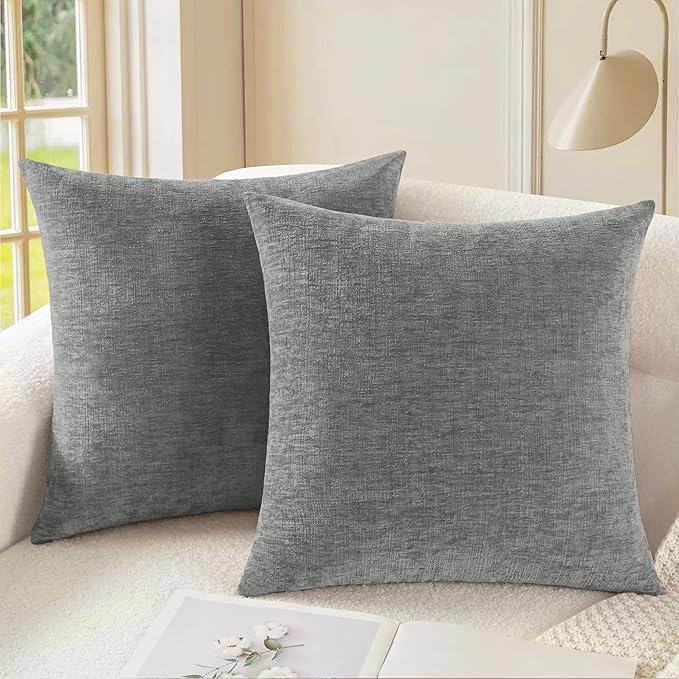CaliTime Throw Pillow Covers Decorative 16 X 16 Inches Pack of 2 Cozy Chenille Cushion Cases for Couch Sofa Bed Living Room Home Medium Grey