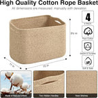 Storage Baskets for Organizing & Shelves, Woven Cotton Rope Organization Bins for Dog Toys, Clothes, Books, Nursery Organizer, 15" Lx11''Wx9.5''H, (4 Packs) Brown