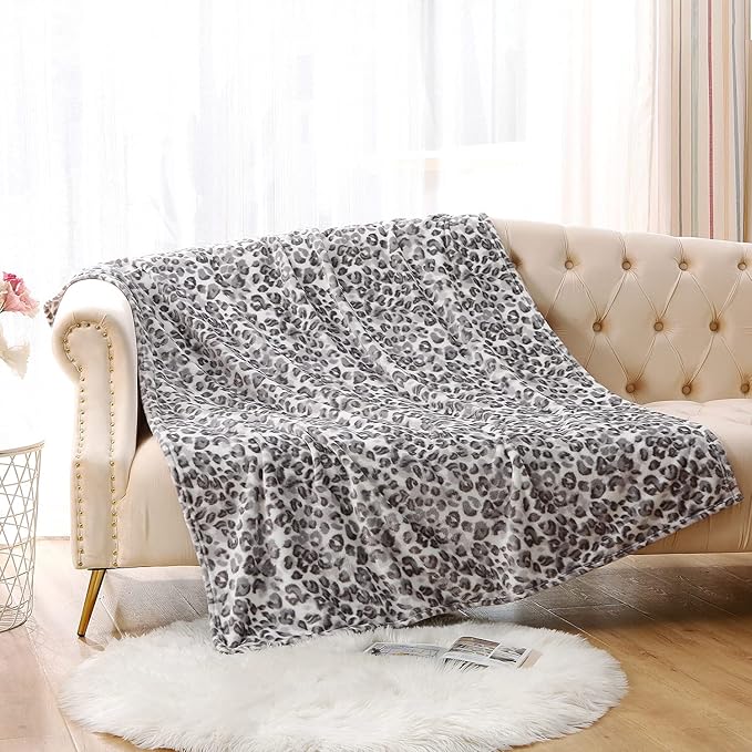 MERRYLIFE Cheetah Throw Blanket for Couch | Soft Decorative Ultra-Plush Colorful| Throw Size Travel Blanket Plush|(50" 60", Snow Leopard)