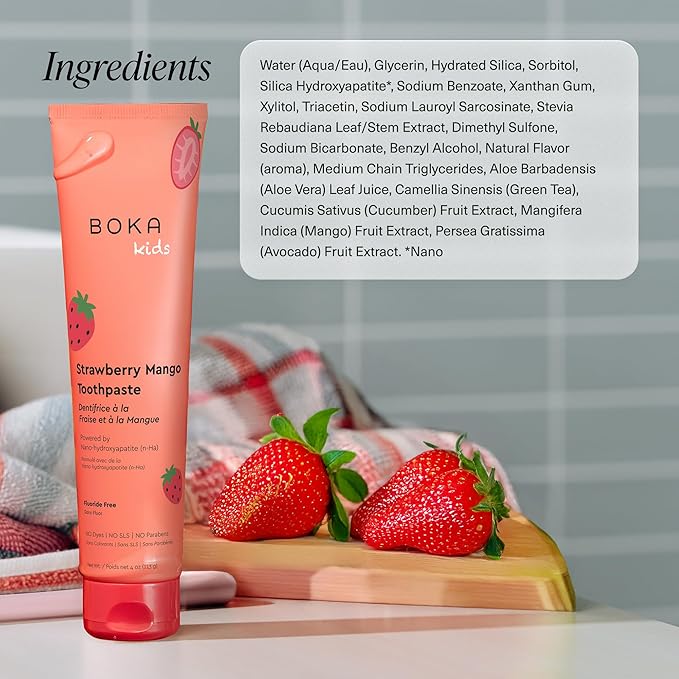 Boka Fluoride Free Toothpaste Nano Hydroxyapatite Toothpaste - Strawberry Mango Flavor, 4 oz 1Pk US Manufactured