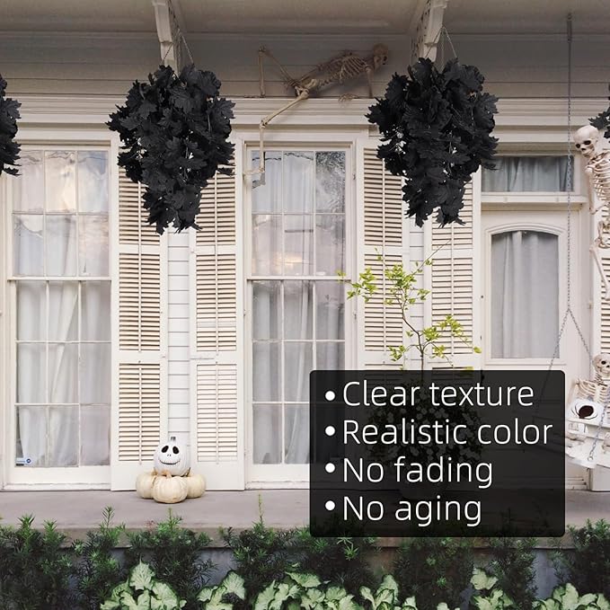 RECUTMS Black Maple Leaf Artificial Hanging Plants Fake Plants Faux Fall Leaves Halloween Faux Plants Autumn Leaves Artificial Wall Hanging Indoor Outdoor Halloween Decoration（Black）