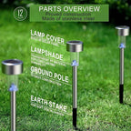 Solar Lights Outdoor Waterproof, Stainless Steel LED Landscape Lighting, Solar Garden Lights Solar Powered, Outdoor Solar Lights for Yard, Pathway, Walkway, Patio , Lawn - 12 Pack ( Multicolor )