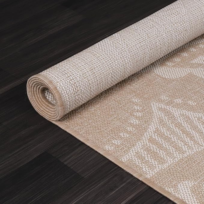 Medallion Outdoor Rug 9x12 Washable Outside Carpet for Indoor Patio Porch Waterproof Easy Cleaning Non Shedding Area Rugs Beige 9 x 12