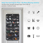 Freegrace Hanging Jewelry Organizer Revolving Hanger - Secure Zipper Closure - 50 Pockets - Foldable Storage & Display Solution - for All Jewelry & Bijoux (Black)