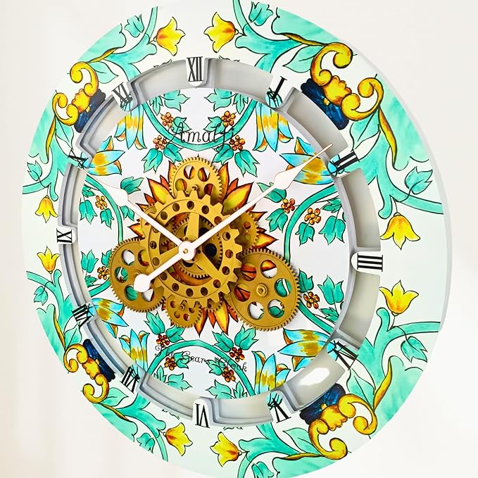 The Gears Clock Wall Clock Italy Collection with Moving Gears (Amalfi, 24 inch Round)