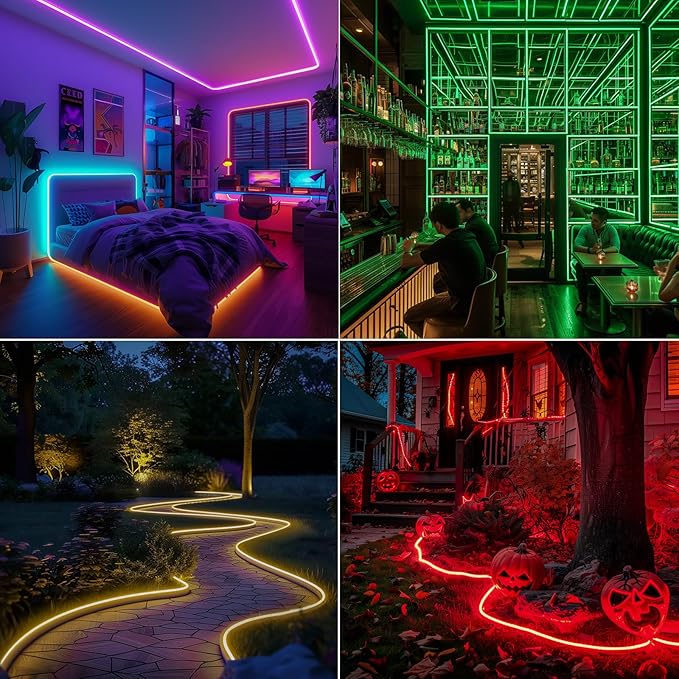GZBtech RGB LED Neon Rope Lights 133FT/40M, AC 110-120V Waterproof Color Changing LED Rope with Remote Controller, Dimmable Multi Color Neon Rope Lighting for Indoor Outdoor Commercial Use