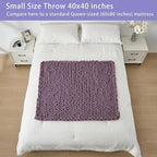 Bigacogo Chunky Knit Throw Blanket for Couch, 40x40 inches, 100% Hand Knitted with Thick Jumbo Chenille Yarn, Cozy Soft Large Rope Knot Cable Crochet Blankets for Sofa Bed Living Room, Winter Grape