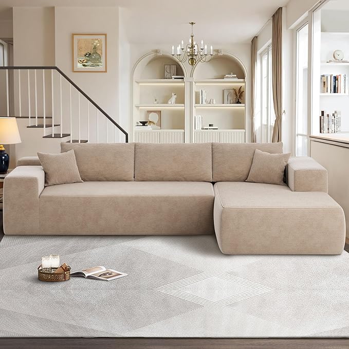 104" Cloud Sectional Couches for Living Room,L Shaped Boneless Couch in A Box,Sleeper Sofa with Comfy Chaise No Assembly Required,Camel