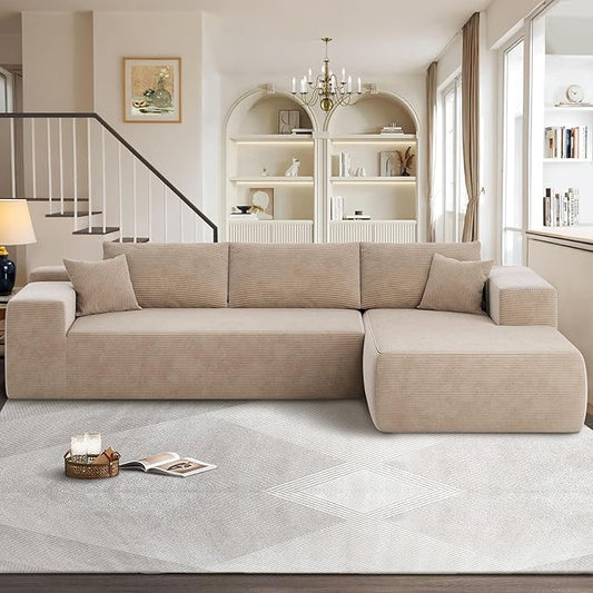 104" Cloud Sectional Couches for Living Room,L Shaped Boneless Couch in A Box,Sleeper Sofa with Comfy Chaise No Assembly Required,Camel