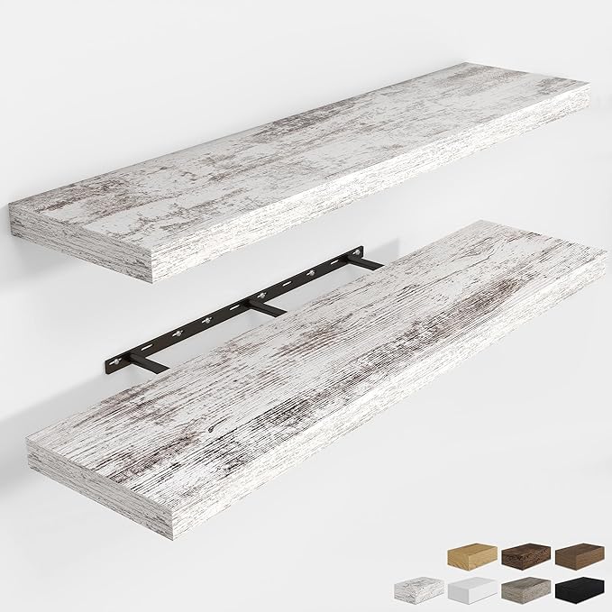 RICHFOCUS 48Inch Floating Shelves for Wall 2 Pack Shelves for Bedroom|Kitchen|Bathroom Wall Mounted Rustic Distressed Wood Floating Shelf with Invisible Brackets for Books|Storage|Decor, Rustic
