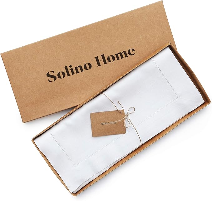 Solino Home Linen White Table Runner 156 Inches Long - 100% Pure Linen Extra Long Table Runner 14 x 156 Inch for Fall, Autumn, Halloween, Thanksgiving - Classic Hemstitch