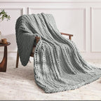 Chunky Knit Throw Blanket, 30''*40'' Knitted Throw Chenille Yarn for Bed Couch, Handmade Light Grey Crochet Big Thick Blanket, Machine Washable Cute Comfy Blanket for Home Decor