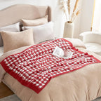 Snuggle Sac Christmas Red Houndstooth Throw Blanket for Couch, Reversible Super Soft Warm Blankets Cozy Knit Fuzzy Plush Lightweight Throws for Sofa Bed Houndstooth Red, 50x60 inches
