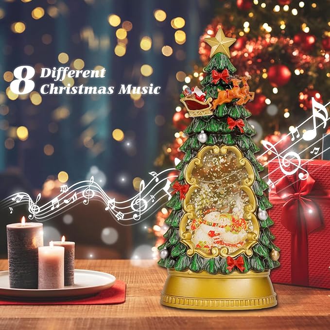 Christmas Snow Globes,with Musical and 6 Hour Timer,Snow Globes Lights, Christmas Indoor Decorations, Christmas Tree Decorations,USB & Battery Powered,Christmas Snowman Skiing