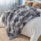 GONAAP Fuzzy Faux Fur Throw Blanket Queen Size Tie-dye Marble Black Super Soft Cozy Plush Fuzzy Shaggy Blanket for Couch Sofa Bed (Tie-dye Marble Black, Queen(90"x90"))
