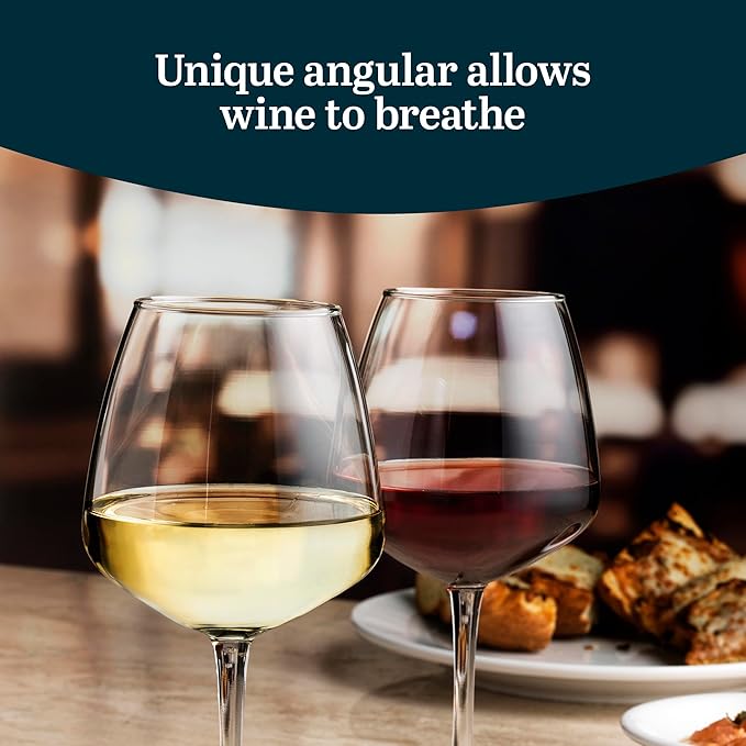 Libbey Vina Diamond Balloon Wine Glasses Set, Unique Angular Red Wine Glasses Set of 12, Large, Elegant Glass Wine Glasses for Celebratory Events