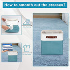 Collapsible Fabric Storage Cubes 11x11 Cube Storage Bins, 4 Pack Closet Baskets Box with Handles for Organizing, Shelf, Toys, Clothes, Home, Office, Nursery (Teal&White)