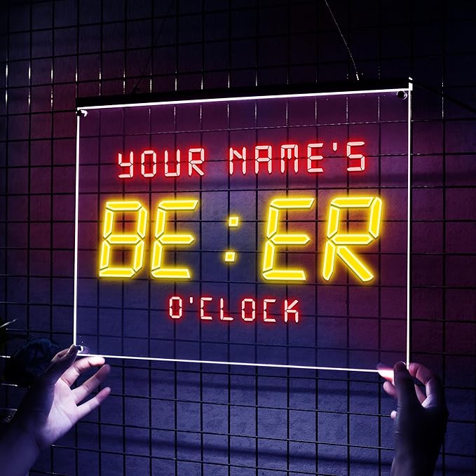 Personalized Beer O'Clock Neon Sign, Custom Wall Sign for Home Bar, Man Cave, Pub, Game Room, LED Beer Light Decor (Beer O'clock)