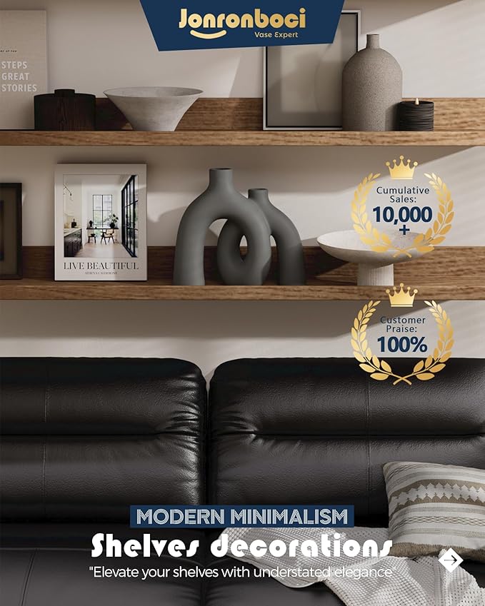 Hug Donut Decorative Vase Set - Dark Gray Modern Minimalism Industrial Style Vases Home Decor, Matte Ceramic Decorations for Living Room Shelf, Bookshelf Mantle Entryway Table or Console Décor(Gray)