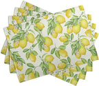 Lemon Placemats Set of 4 Summer Yellow Fruit Green Leaf Floral Linen Table Mat Rustic Farmhouse Spring Heat Resistant Non Slip Washable Place Mats for Dining Kitchen Party Decor