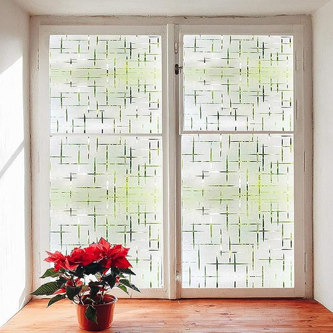 Finnez Frosted Window Film Non-Adhesive, Frosting Privacy Film for Glass Windows, Self Static-Cling Decorative Window Cling for Home Office UV Protection Cross Pattern, 23.6 x 78.7 inches