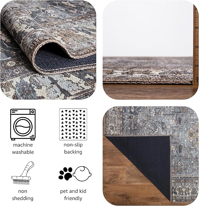 Keen Home Design 2x7 Rug - Machine Washable Runner Rug with Non-Slip Backing, Ideal for Hallway, Entryway, Kitchen, Laundry Room - Vintage, Easy Clean, Durable, Low Pile Rug - (2'6" x 7')