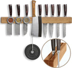 Premium 24 inch Magnetic Knife Holder for Wall with 2x Storage & Charming Wood - Knife Magnetic Strip, Under Cabinet Magnet Knives Storage - Magnet Strip Rack Kitchen Utensil Holder Organizer Tool