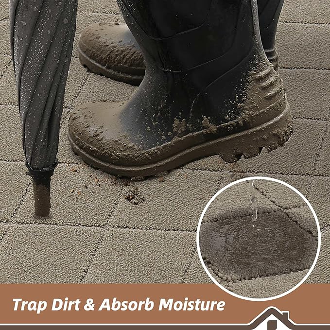 BEQHAUSE Dirt Trapper Door Mat 24" x 60", Doormat Non-Slip Entryway Rugs Washable, Dog Door Mat Stain Resistant and Absorbent Welcome Floor Mat for Front Back Door, Muddy Wet Shoes & Paws, Beige