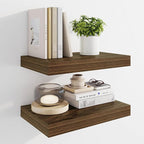 Marsmiles 16" Floating Shelves for Wall, Wooden Shelves with Invisible Brackets Set of 2, Rustic Farmhouse Wall Mounted Shelf for Kitchen Bathroom Living Room Study, Walnut