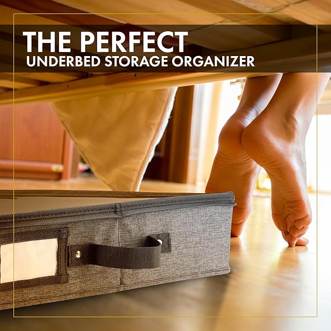 HOMELUX THEORY 2pc Low Profile Under Bed Storage Containers, Thin Under Couch Storage Organizer with Bins & Lids, Underbed Storage Box Ideal for Seasonal Clothes, Blankets, Fabric & Shoes (Dark Gray)